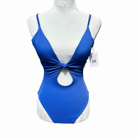Andie The Santorini Swimsuit‎ Women Medium Blue One Piece Knot Cut Out NWT - Picture 2 of 13
